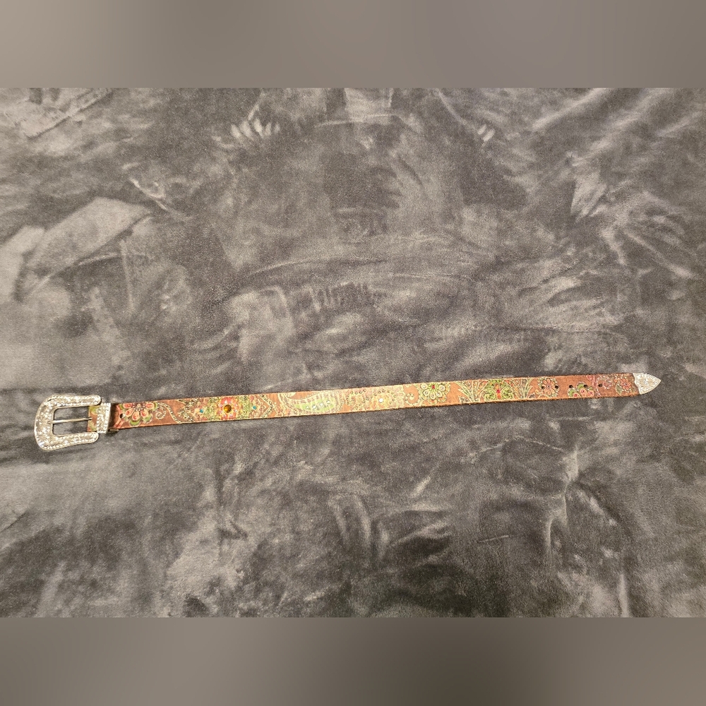 Belt Rhinestone Painted Nacoma Belt Co N3488097 Turquoise Buckle 35"-39" x 1.5"W